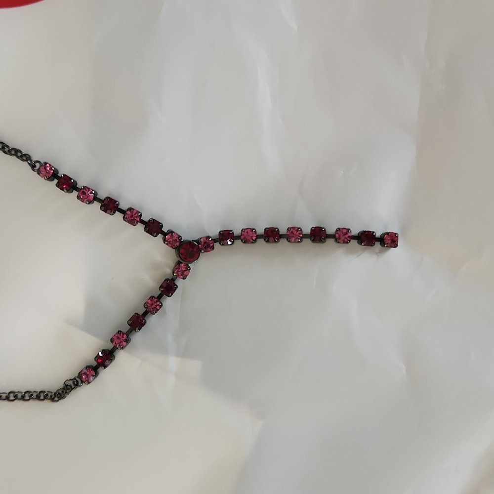 Red and Pink studded drop chain necklace